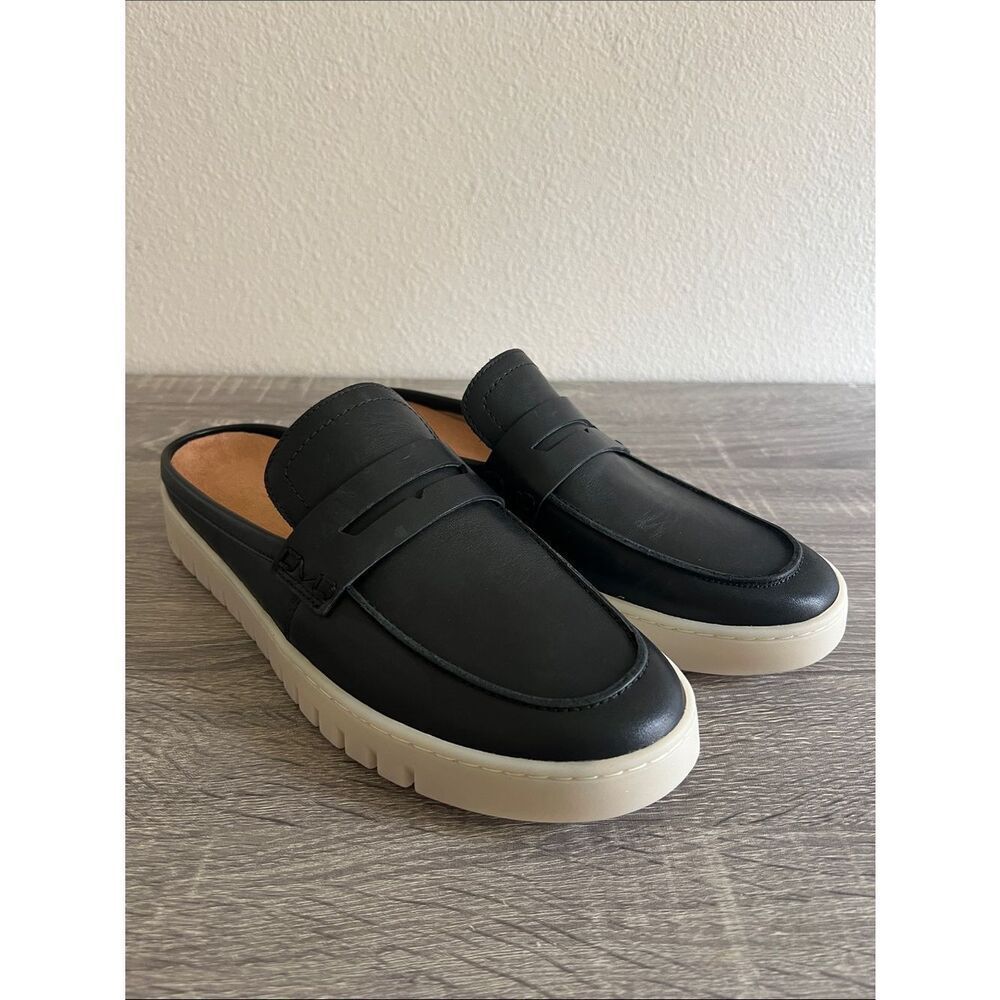 Vionic Black Leather Lug Sole Loafer Mules Slip On Comfort Shoes Size 10M